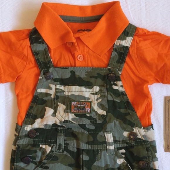 NEW little rebels 2 piece camo overalls shorts outfit matching set 12 months boy - Picture 3 of 7